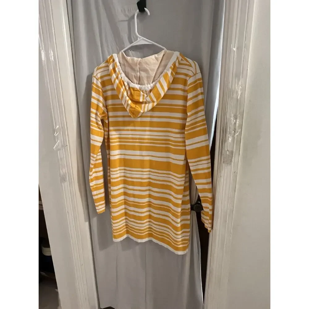 Tommy Bahama Orange White Striped Hooded Tie Neck Beach Coverup Sz S - Picture 5 of 5